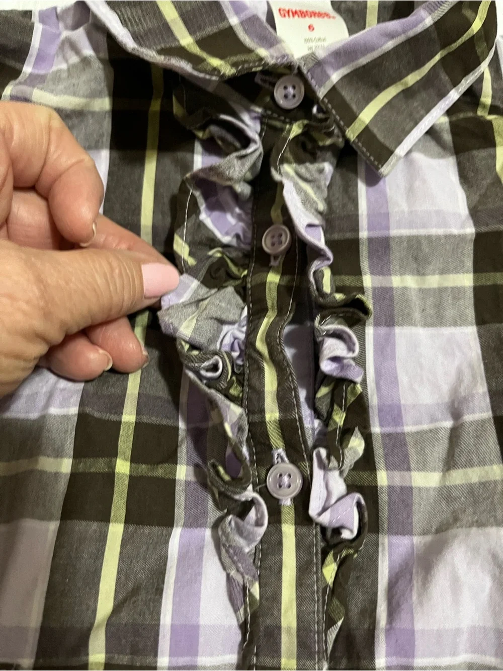 Gymboree Lavender Plaid Button-Front Shirt Dress Tie Waist Ruffle Placket Sz 6